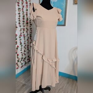 Elegant Cream Midi Dress with Ruffle Accents